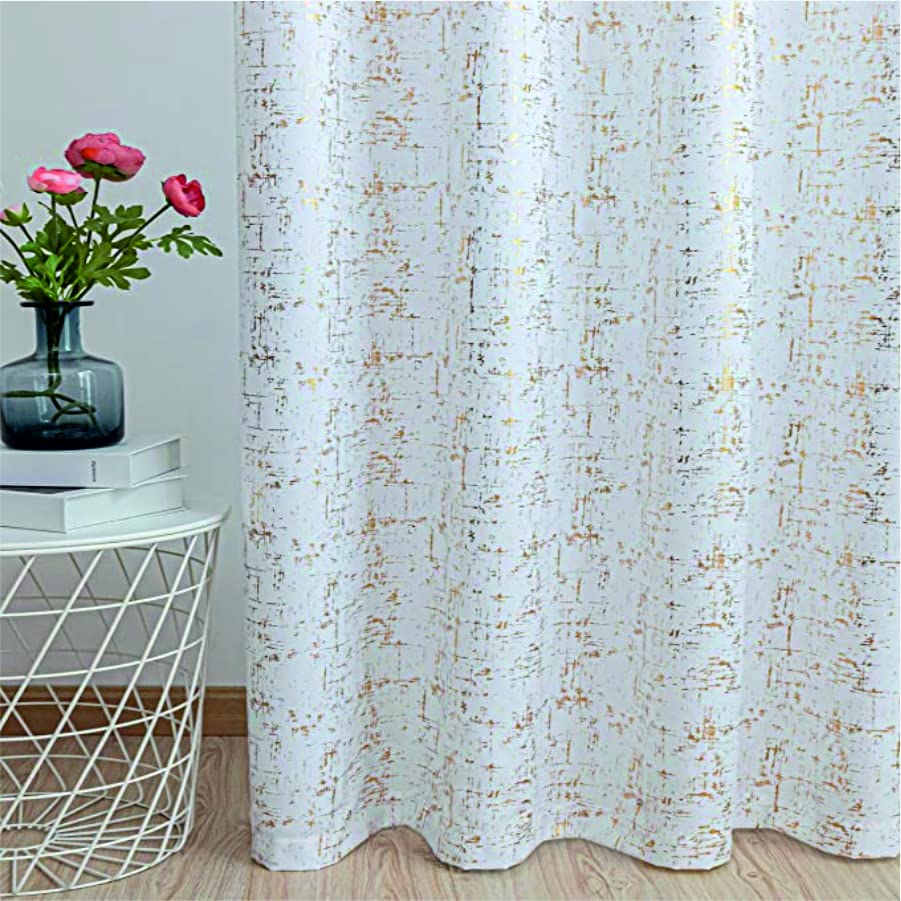 Image of Urban Space 80-85% True Blackout Curtains for Window, Gold Foil Printed Blackout Curtain, Decorative Window Curtain Eyelet with Tieback, 1 Piece Curtain for Living Room(Sparkle White, 5 Feet)