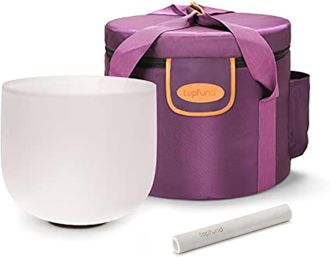 TOPFUND F Note Crystal Singing Bowl Heart Chakra 8" with Heavy Duty Carrying Case and Premium Suede Striker