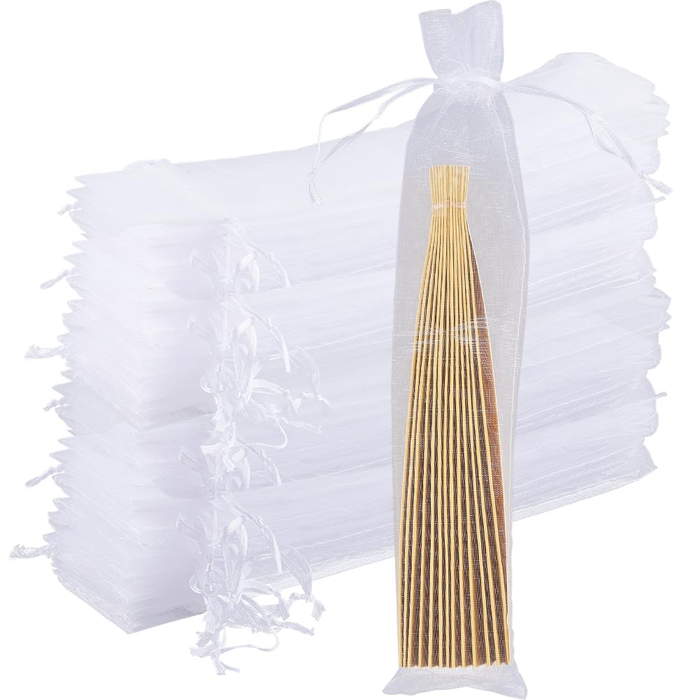 GORGECRAFT 100Pcs Sheer Organza Bags 24 x 6cm Drawstring Jewelry Sheer Mesh Bags Folding Hand Fan Pouch Holder Pocket for Candy Pens Flowers Storage Gifts Party Favor Festival Christmas