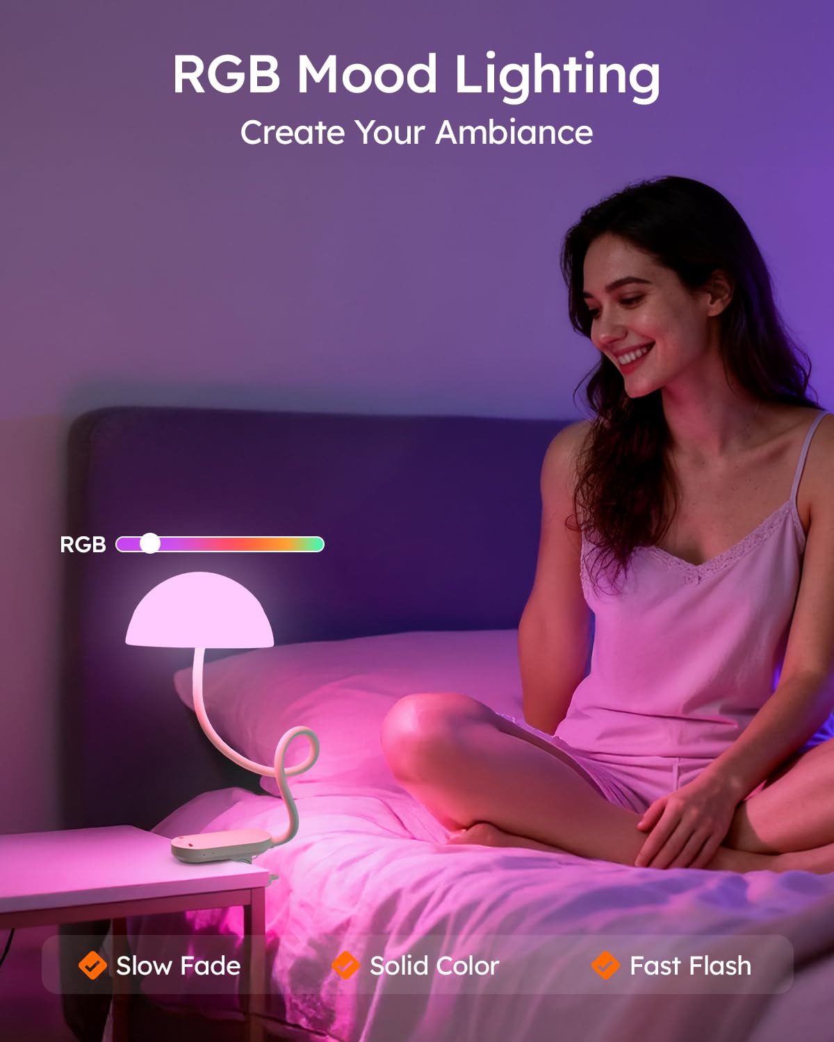 Lampe à Pince Rechargeable, Lampe de Table Sans Fil avec Commande Tactile, Lumière d'Ambiance RVB et Lampe de Lecture Dimmable de 3000K à 6000K pour Table, Lit et Tête de Lit