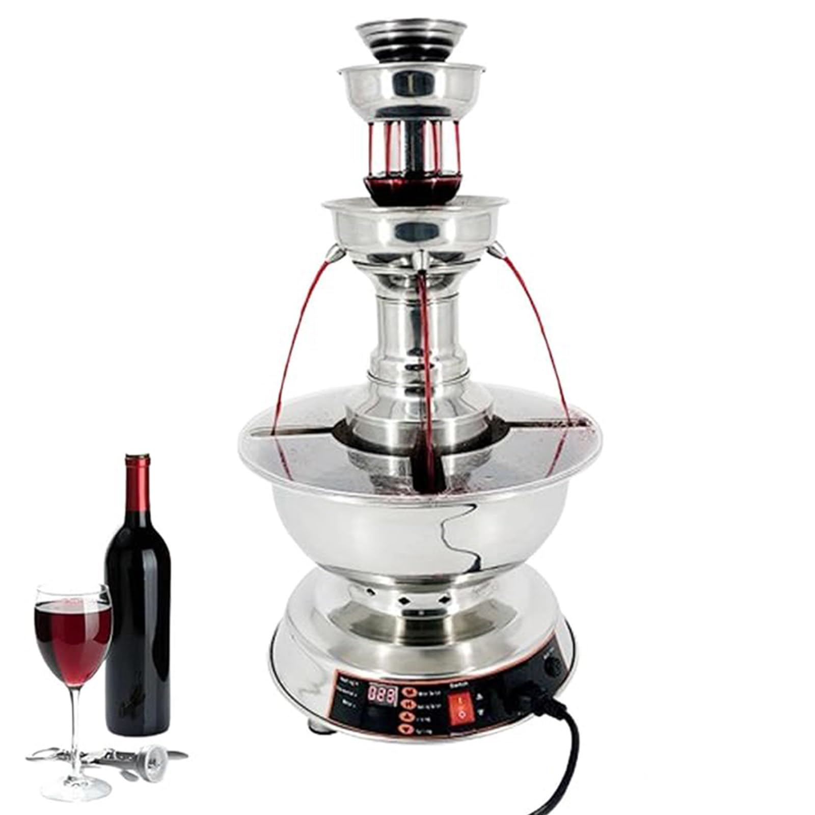 YXYLJOZ Party Drink Fountain 3-Tier 3.5L, Electric Champagne Fountain with Heating, Stainless Steel Beverage Dispenser for Buffet Home Party