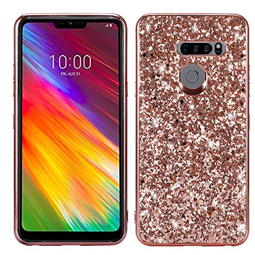 WIWJ LG G8 Glitter Case,Soft Silicone Case Glitter Sparkle Sequins Rhinestones Glossy Case Soft Protective Shell Gel TPU Diamond Bumper Back Cover Female Shell -Rose gold