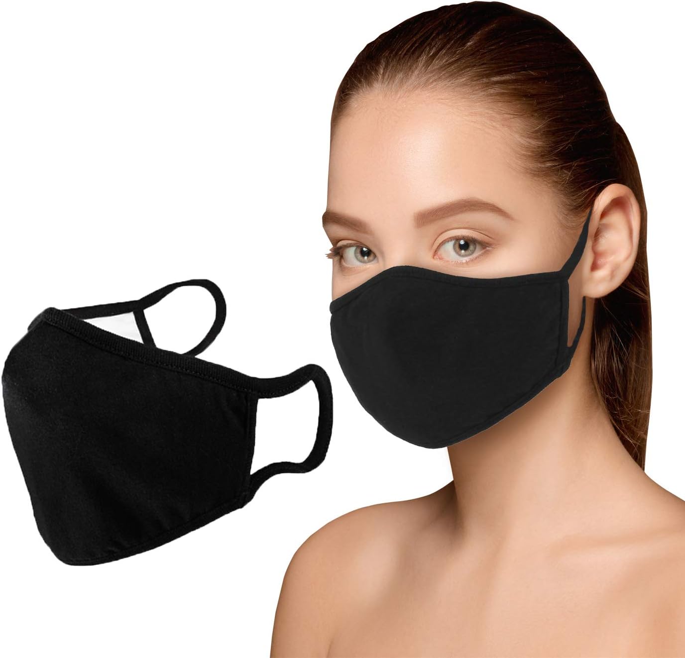 Muellery Cotton Face Mouth Mask Dustproof Facial UV Protective Multi Layers Cover Reusable Washable Black Masks for Women Men TPZA93095