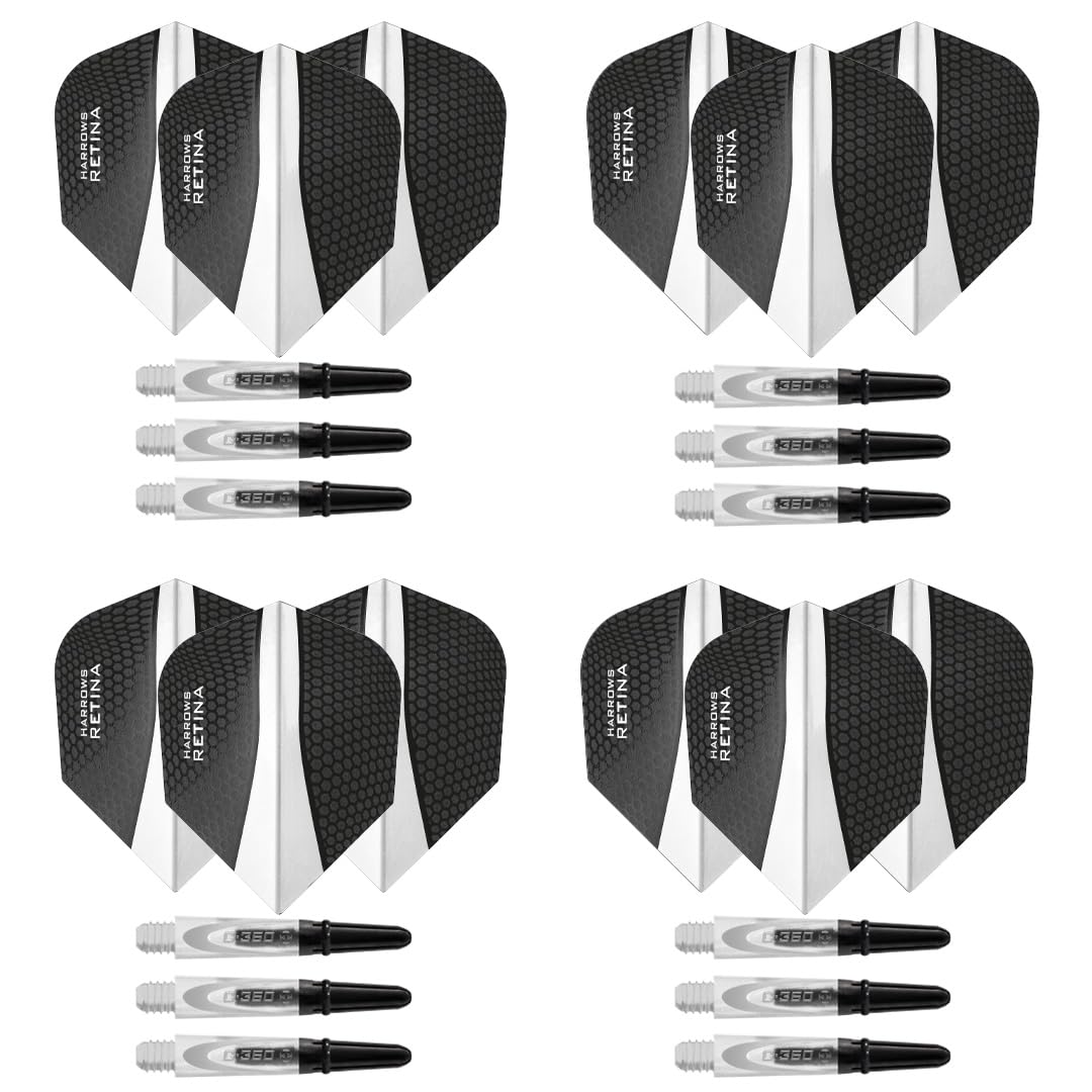 Harrows Lot De 4 Jeux De Tiges Et Ailettes Supergrip – Carbone Et Ultra Résistantes, 12 Tiges + 12 Ailettes (Tailles Courtes, Midi Ou Moyennes)
