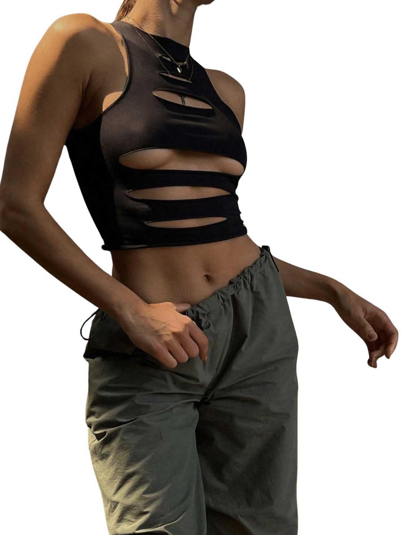 Cut Out Sleeveless Crop Tank Top