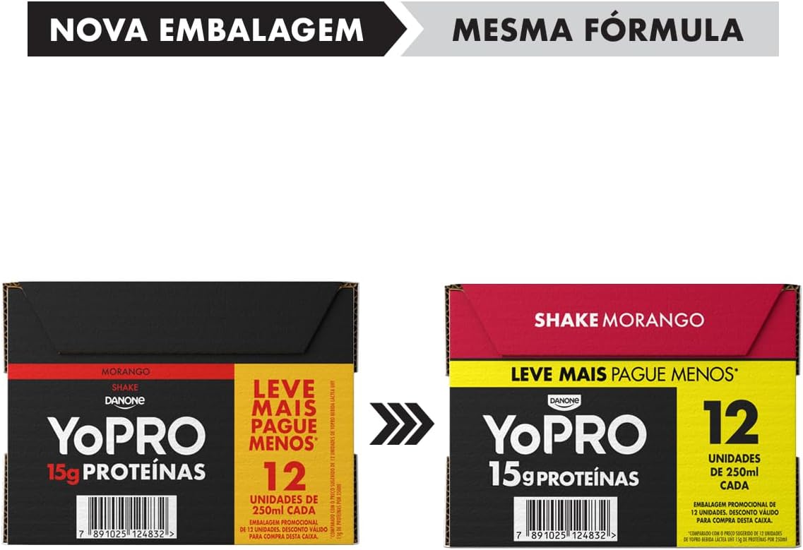YoPRO Bebida Láctea UHT Morango 15g de proteínas 250ml - 12 unidades