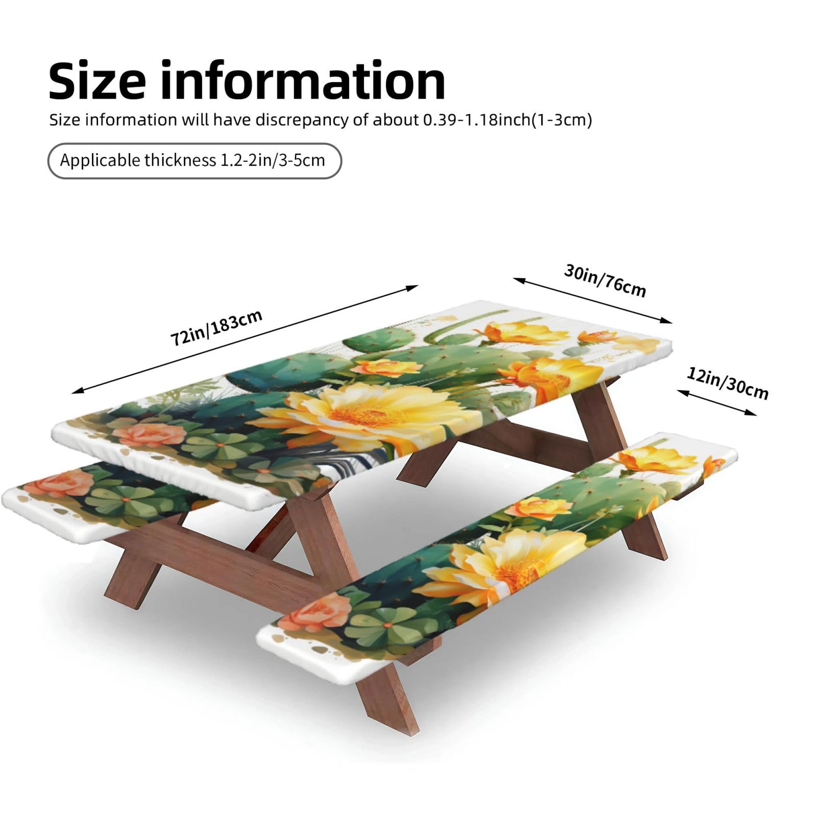 Nappe de pique-nique ajustée avec housses de banc, nappe élastique, imperméable, pour camping, extérieur, 183 cm