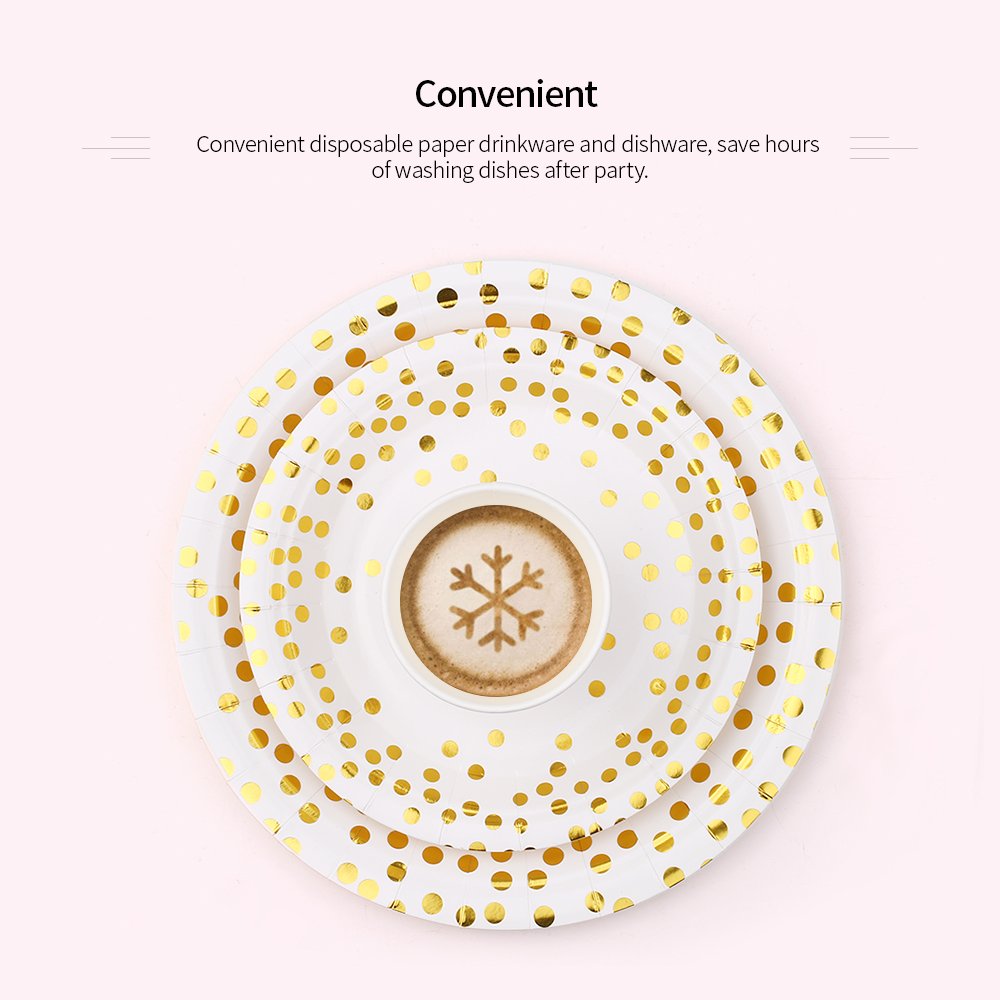 180pcs jednorazowe kubki papierowe Zestaw Golden Polka Dot Drinkware naczyń do zgromadzeń Wesela DIY Projekty
