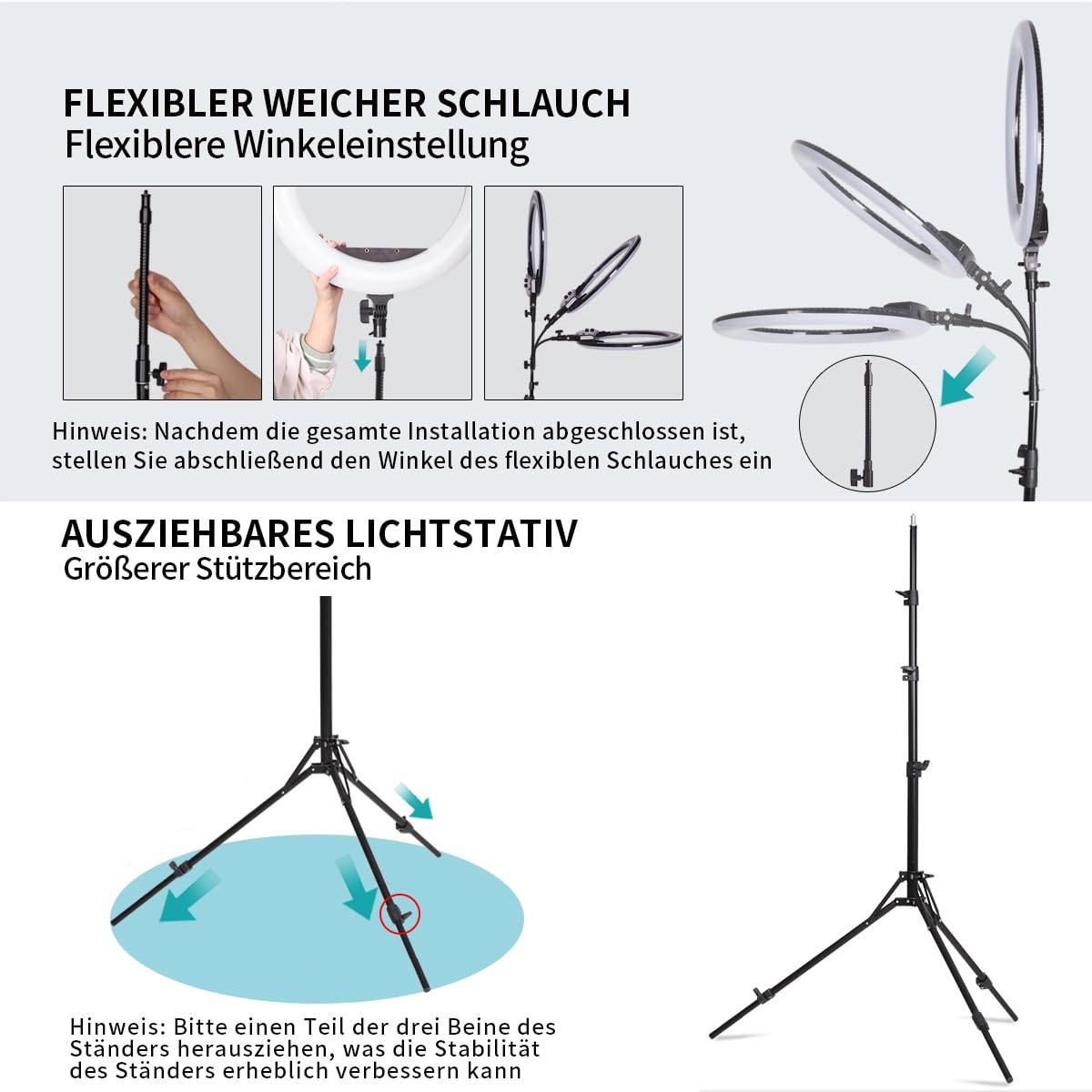 19-Zoll-LED-Ringlichtset, verwendet für Studioporträtfotografie, Selfies, YouTube-Videos, Live-Übertragungen, Augenbrauen-Tattoos, Wimperntransplantation, Tätowierungen, Schönheit, Make-up