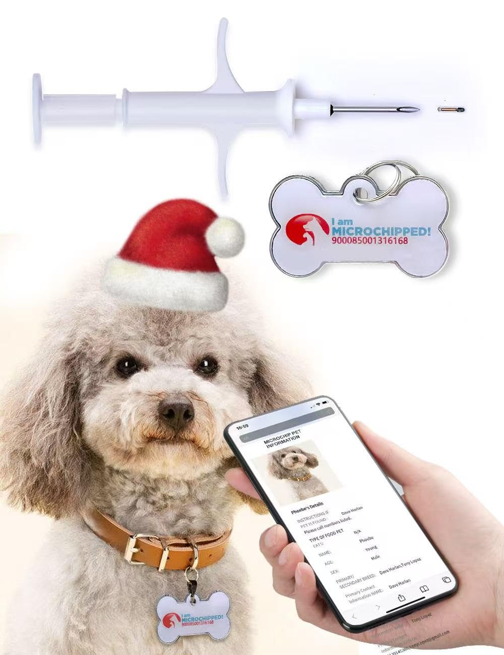 RexID 1.25mm7mm Pet Microchip Implant Kit Together with Smart ID Tag for Connecting Pet Owner Immediately by Anybody Anywhere with Mobile Phone (1, Pet Microchip Kit)