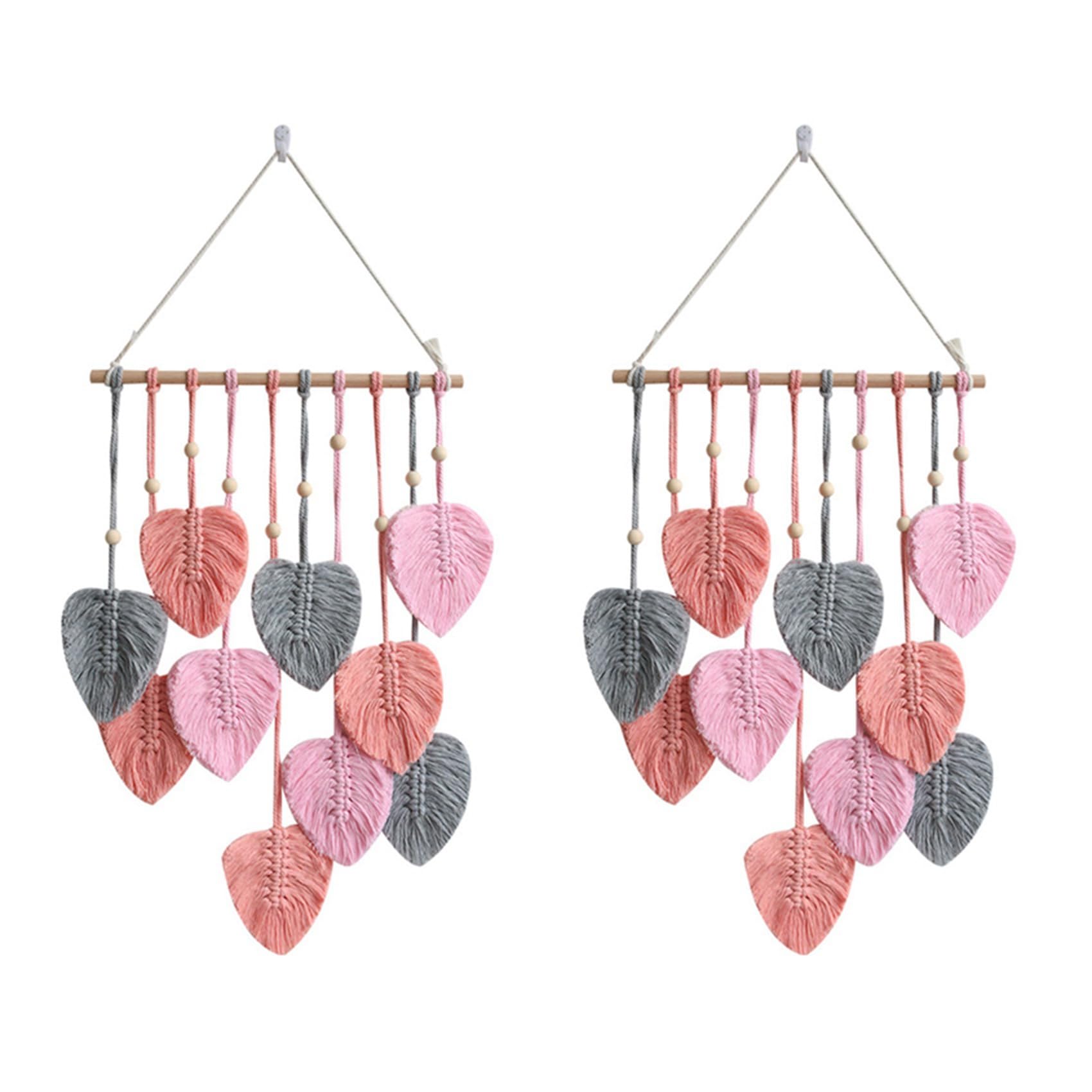 Hndhbfgrt 2X Leaf Macrame Wall Hanging Boho Room Home Decor Woven Aesthetic Wall Tapestry Home Room Wedding Decoration Pink