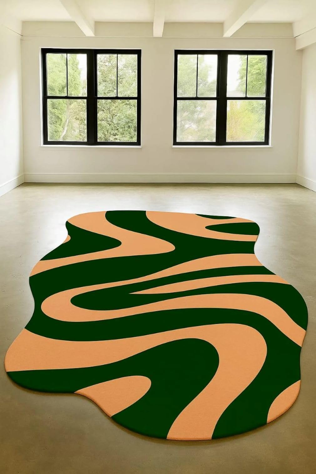 Handmade Irregular Tufted Carpet – Export Quality Soft, Durable & Non-Slip Area Rug for Living Room, Bedroom & Hall – Green and Terracotta/Orange (Size 5 x 8 Feet)