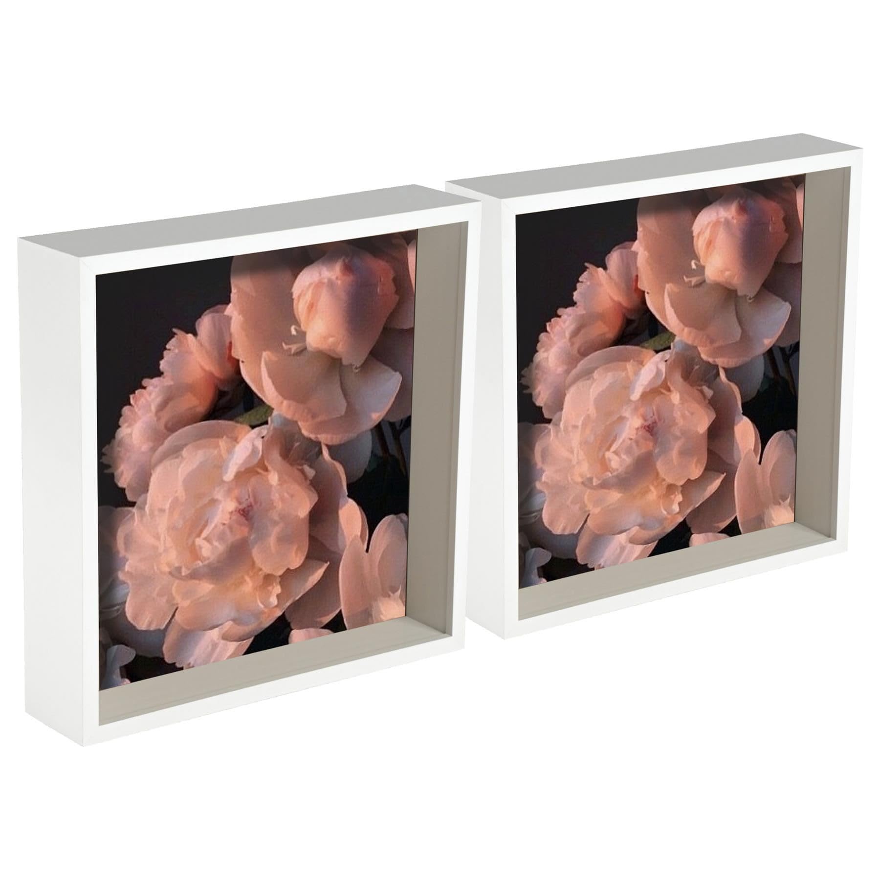 Nicola Spring 3D Shadow Box Photo Frames - 10x10 (25x25cm) - Pack of 2 - White 3D Photo Frame Box Picture Frame Deep Box Large Square Display Case for Crafts, Keepsakes, Wedding, Graduation