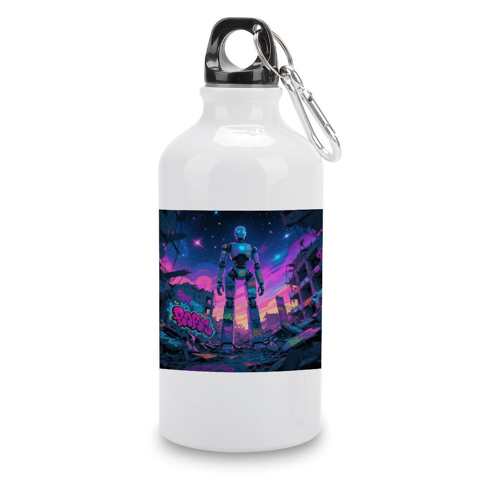 Fekiloot Style Graffiti Robot Aluminum Water Bottle Travel Tumbler Reusable Lightweight Outdoor Sports Water Bottles For Gym Sports Camping Hiking Fishing400ml