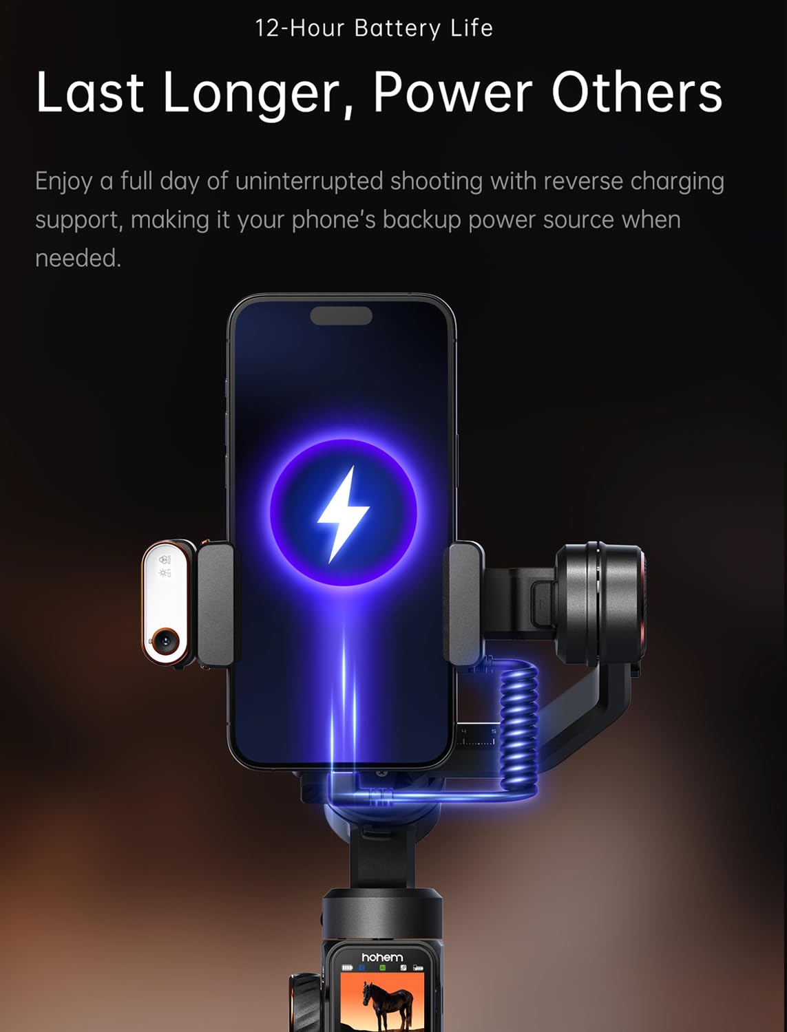 hohem iSteady M7 - Estabilizador de cardán para iPhone, cardán de teléfono de 3 ejes con luz magnética de relleno de rastreador de IA, control remoto desmontable para pantalla táctil, barra de