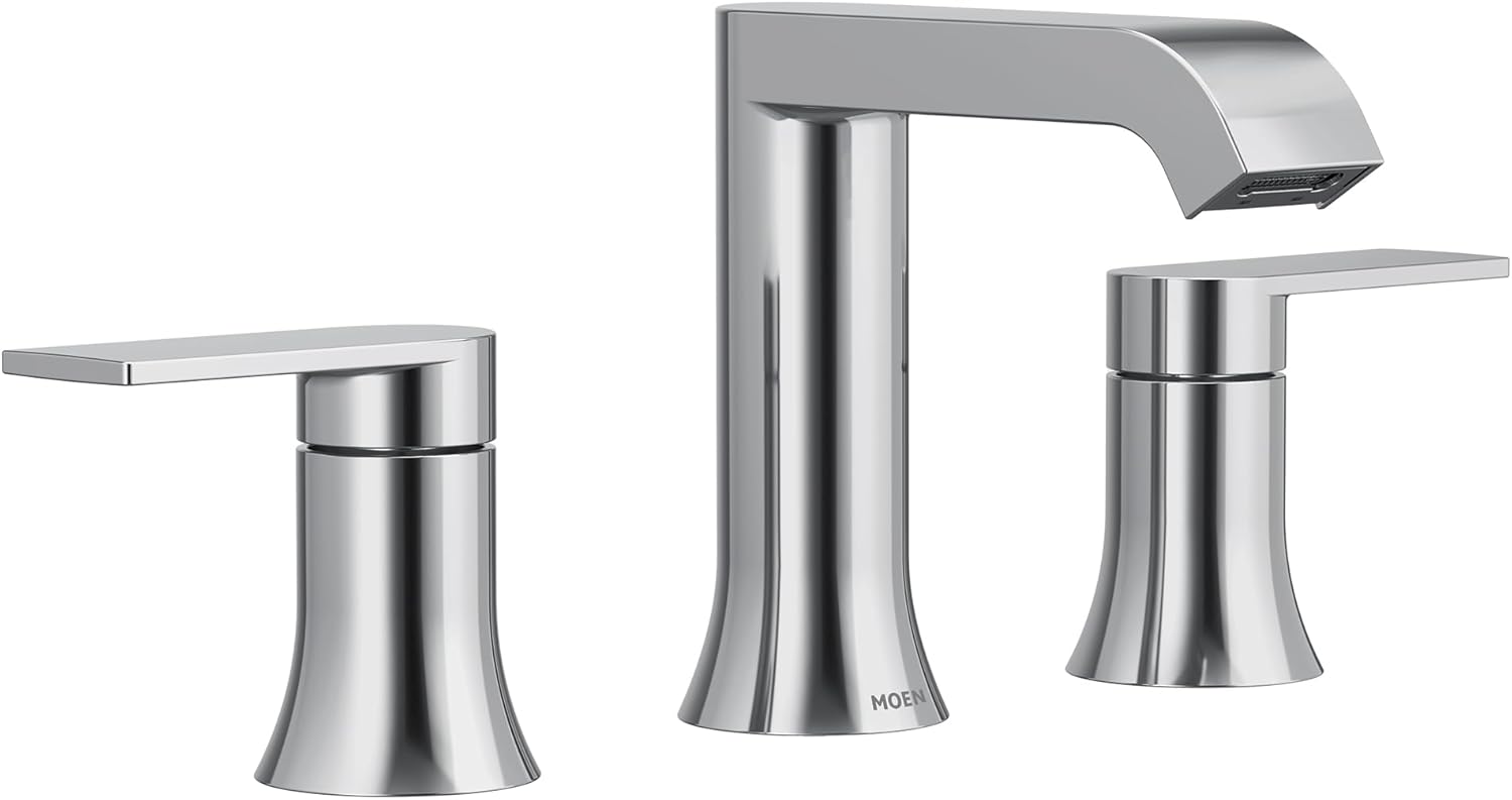 Moen Genta LX Two-Handle High Arc Widespread Bathroom Sink Faucet, for 3-Hole Setups, Valve Included, Chrome, TV6708