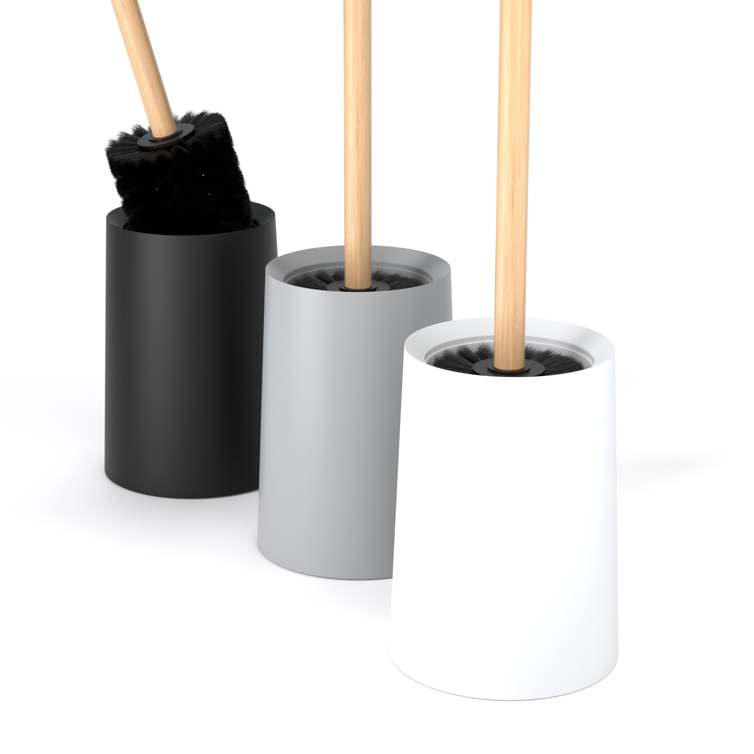 SAVEGA – Toilet Brush with Bamboo Handle & Nylon Bristles – XL WC Brush 46 cm – Elegant Toilet Brush Set with Plastic Holder – Modern Bathroom Accessory (White)