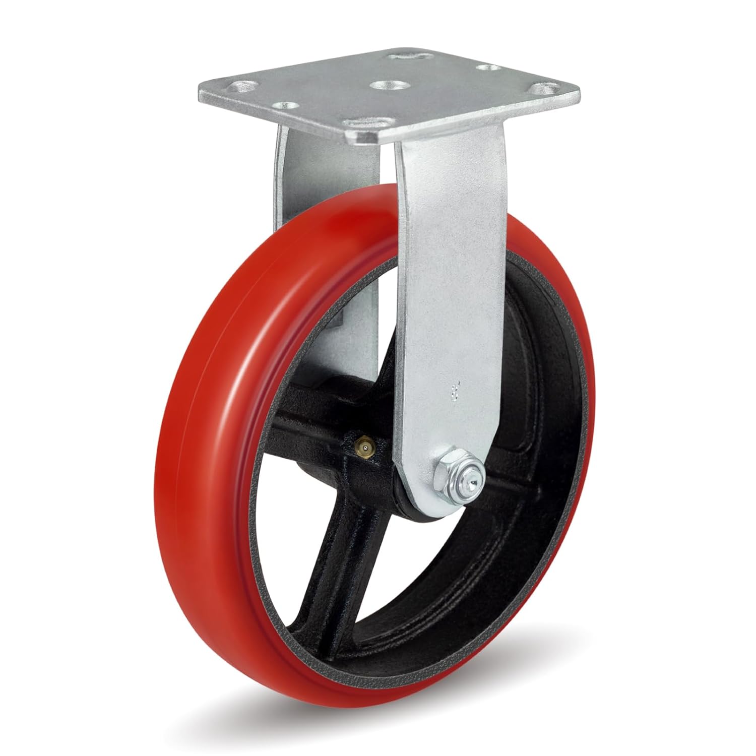 8 Inch Casters -1500 lbs Capacity Per Caster, Polyurethane Tread(Crowned) on Cast lron-Roller Bearing, Top Plate 4 x 4.5, Widely Used in Platform Trucks, Furniture(1 Pack Rigid)
