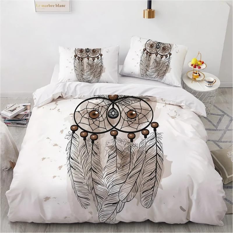 Housse de couette 240x260 attrape-rêves blanc avec 2 taies d'oreiller en microfibre 110g