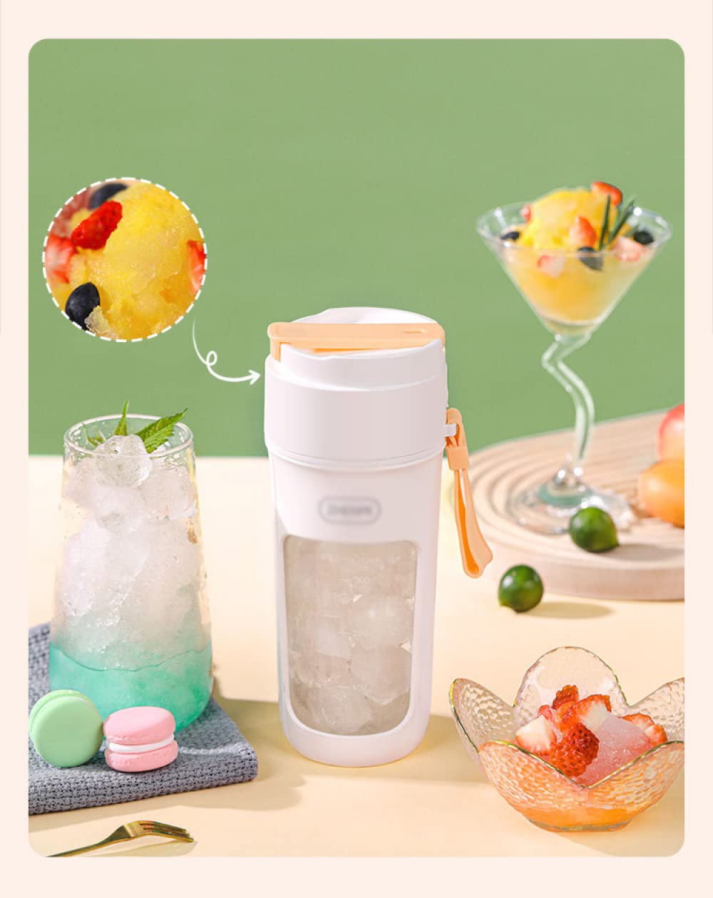 Spremiagrumi Portatile, Frullatore Portatile a 8 Lame, Attrezzatura da Campeggio Bicchiere per Frullatore Multifunzione Domestico, Mini Frullatore per Frappè e Frullati, Bianco