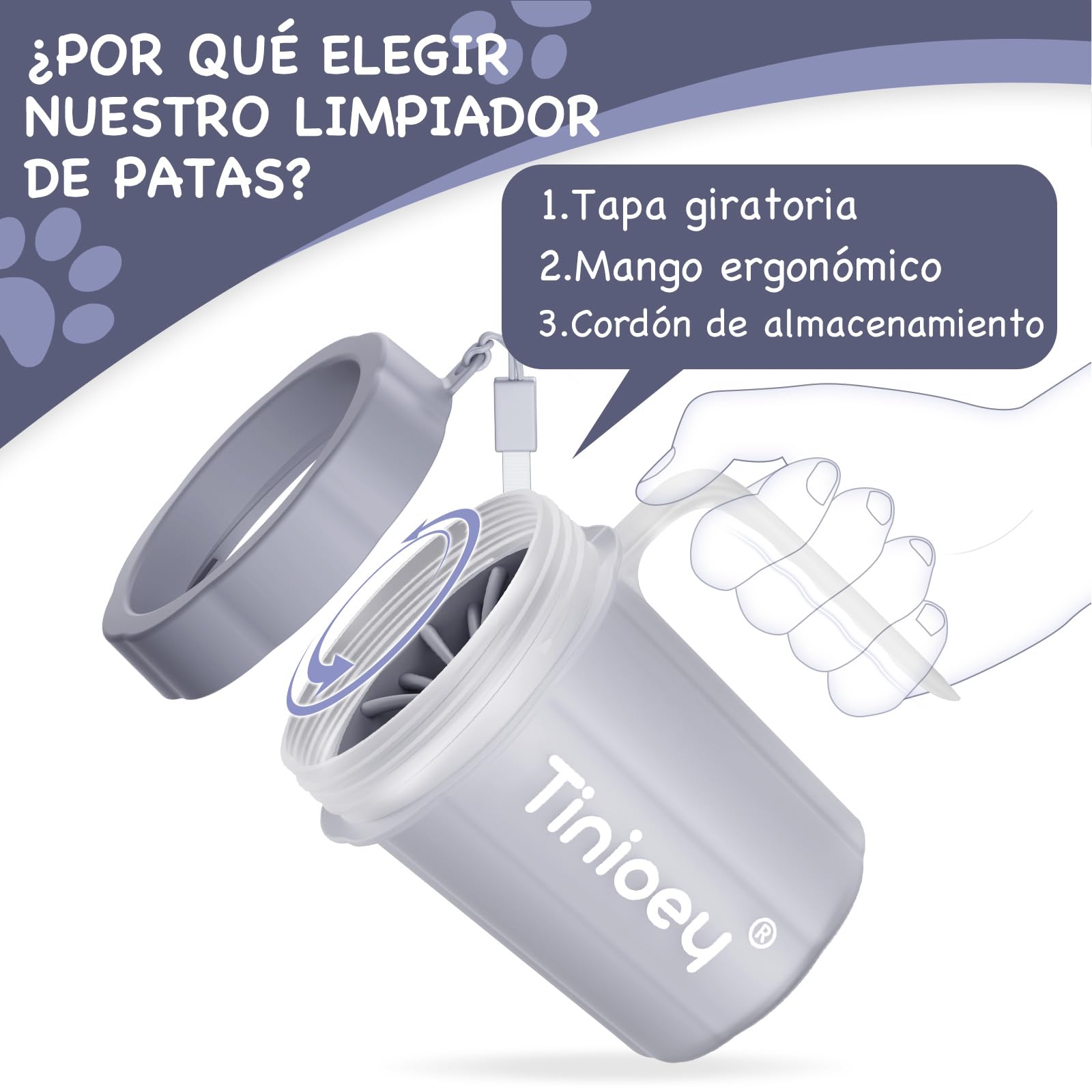 Limpiador Patas Perro de Raza Mediana Pequeña con Mango, Limpiador de Patas de Perros para Limpiar Patas Embarradas, con Cepillo para Perros y Cuatro Toallas Absorbentes (Gris)