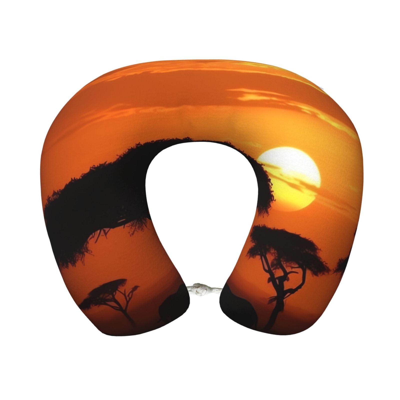 peiyeety Sunset African Savanna Travel Pillow Memory Foam - Comfortable U Shape Neck Pillows for Sleeping, Neck and Head Support Portable Airplane Pillow Adjustable Flight Pillow, Washable Cover