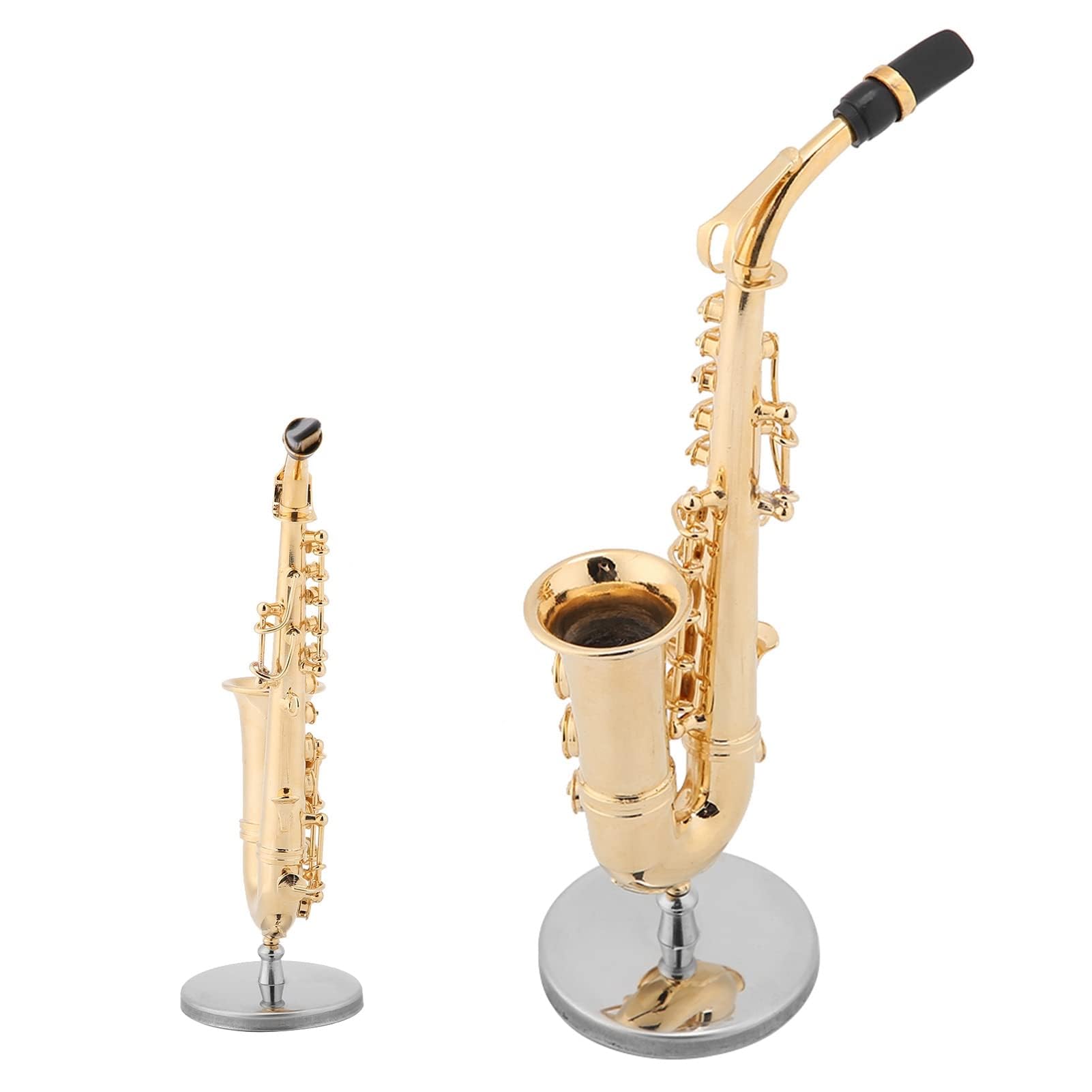 Miniatur Alt Saxophon, Saxophon Modell mit Ständer und Gehäuse Mini Musikinstrument Saxophon Instrument Modell Ornamente Golden Plated Musical Ornaments