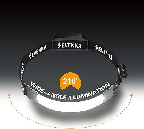 Vista 3 de SEVENKA Linterna frontal LED recargable, linterna brillante, haz ancho, 500 lúmenes, luz de diadema de iluminación de 210°, lámpara de cabeza ligera