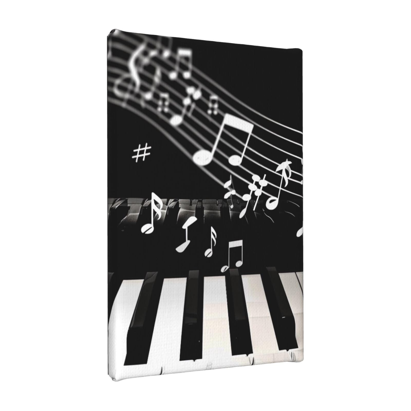YKLJG Piano Keys with Musical Notes Printed Wall Art Canvas Painting 20x30 CM Wooden Framed Picture Painting Artwork Prints for Bedroom Kitchen Home Office Decor