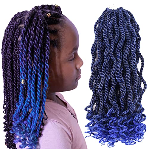 Crochet Hair Senegalese Twist 12 Inch 6 Packs Ombre Braids Crochet Hair Pre-twisted Kids Crochet Hair Pre-Lopped Small Crochet Hair for Black Women Halloween Day(1B/Blue#, 12 Inch）