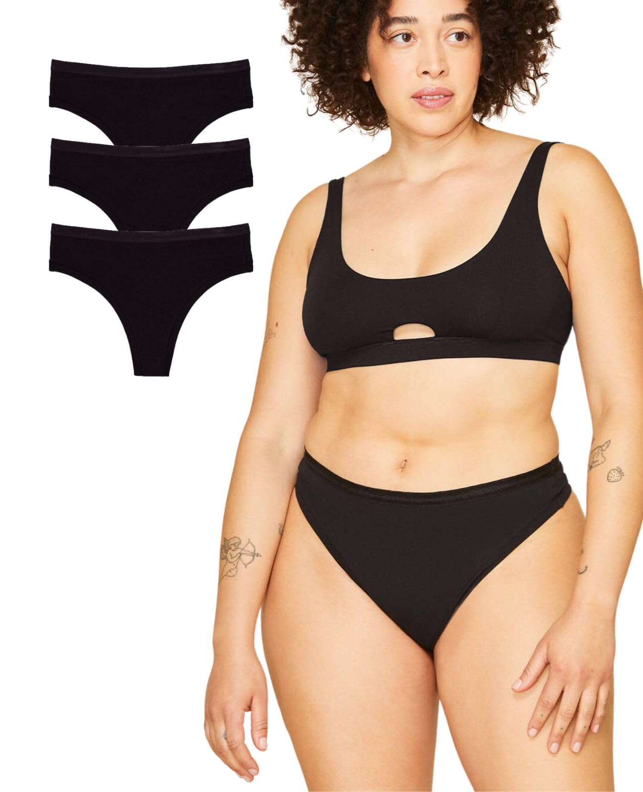 Subset Womens Mid-Rise Organic Cotton Thong 3 Pack Breathable Tag Free Comfortable Everyday Thong No Show Underwear