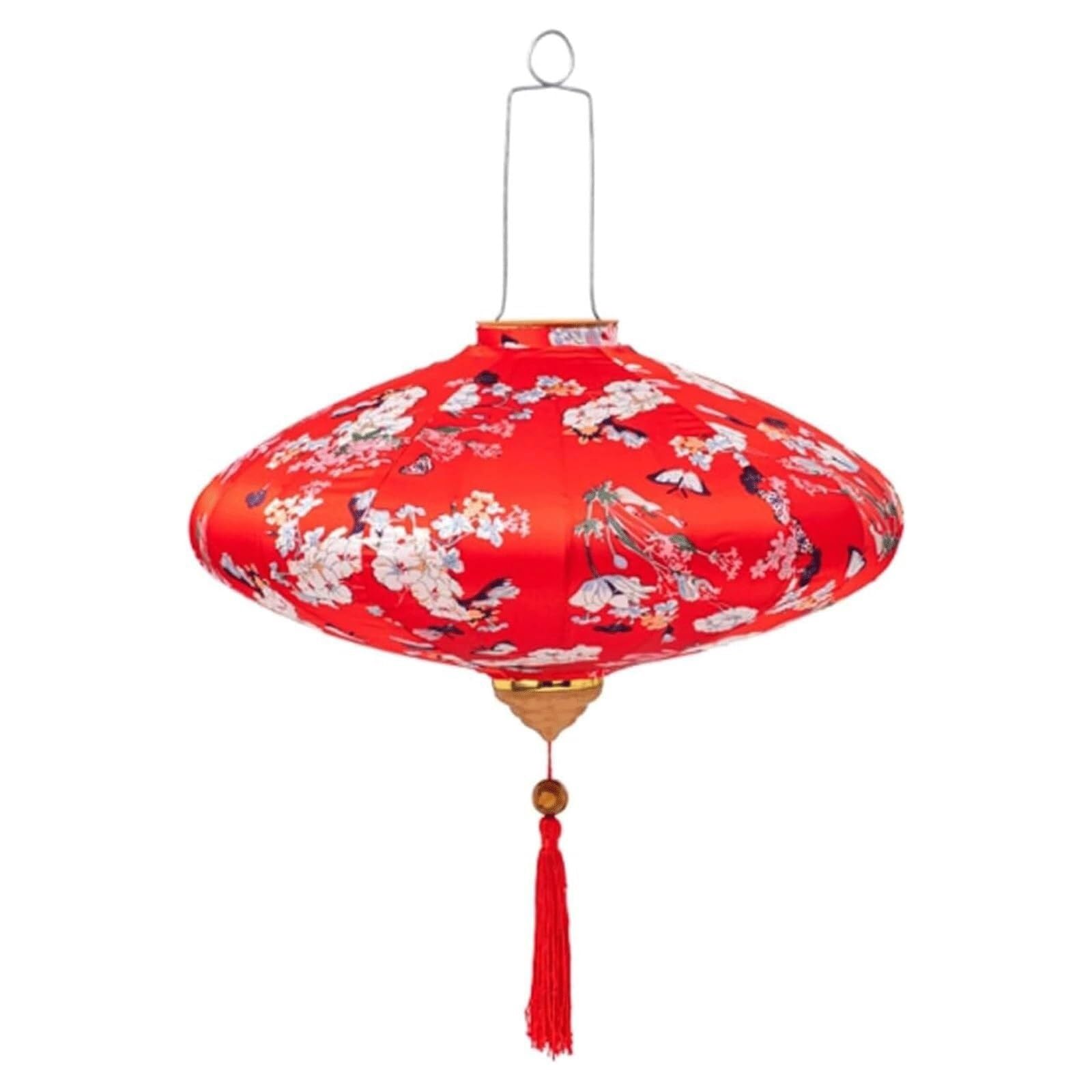 Asian lantern, Vietnamese Silk Lantern Traditional Chinese Japanese Floral Pattern Hanging for Outdoor Garden Patio Party Wedding Decoration(Red,12inch)