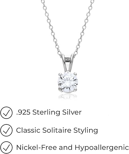 Miniatura 6 de Tienda Essentials Collar con colgante de solitario de corte redondo de plata de ley chapado en circonita cúbica 18 pulgadas