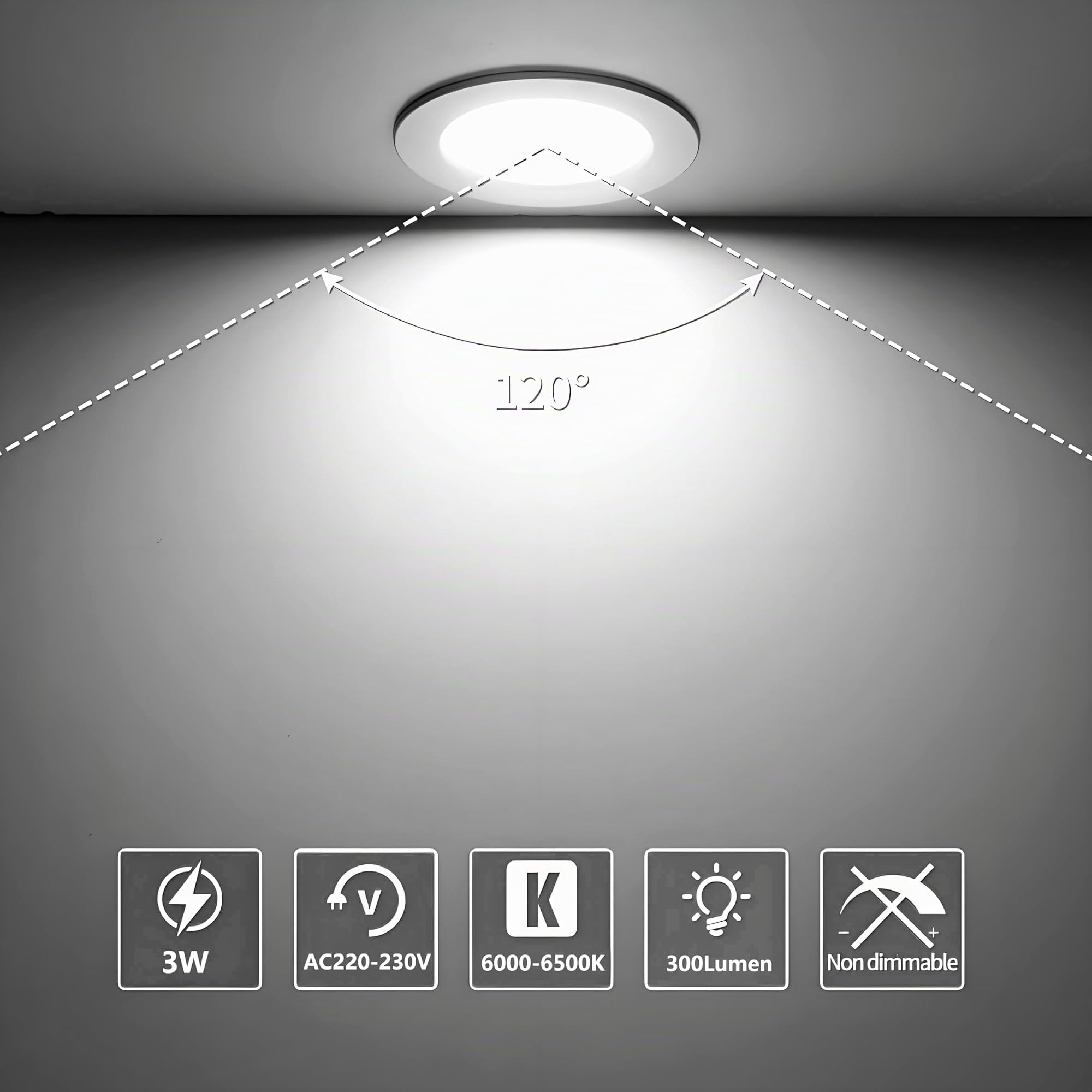 Downlight LED Techo Empotrable 3W 230V, Focos LED Techo, Agujero de corte φ55-58mm Ojos de Buey Led para techo, Aluminio Interior led Foco para Baño Cocina Salón (Blanco,blanco Frío 6000k)