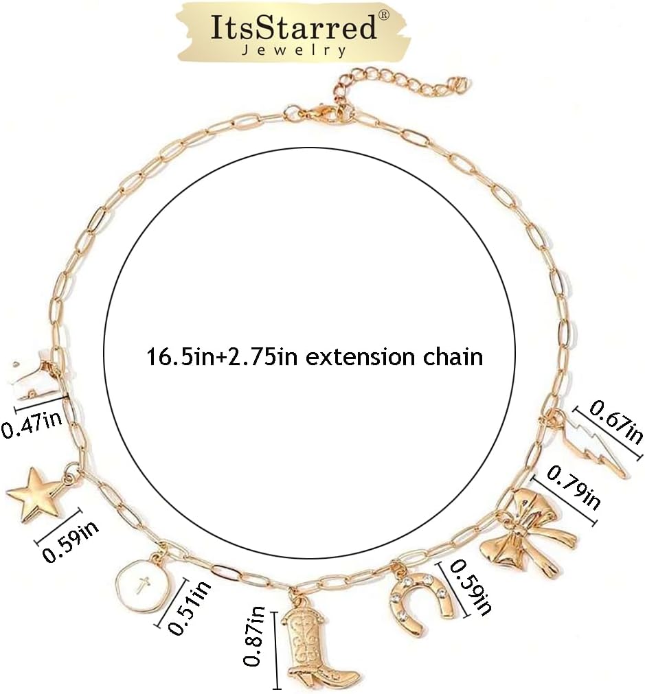 ItsStarred Western Cowgirl Layered Necklace for Women Vintage Silver Plated Bull Head Lightning Flower Turquoise Pendant Chain Necklace Country Concert Cowgirl Accessories - Image 7