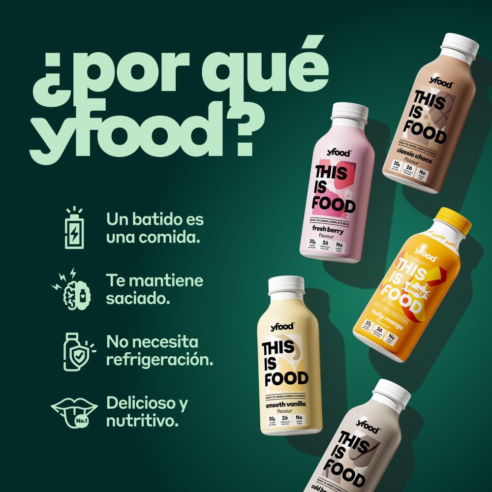 yfood Classic Choco - Batido Sustitutivo de Comida, Bebida Proteica Lista para Beber, 30 g de Proteína, 26 Vitaminas y Minerales, Sin Lactosa y Sin Gluten, 500ml