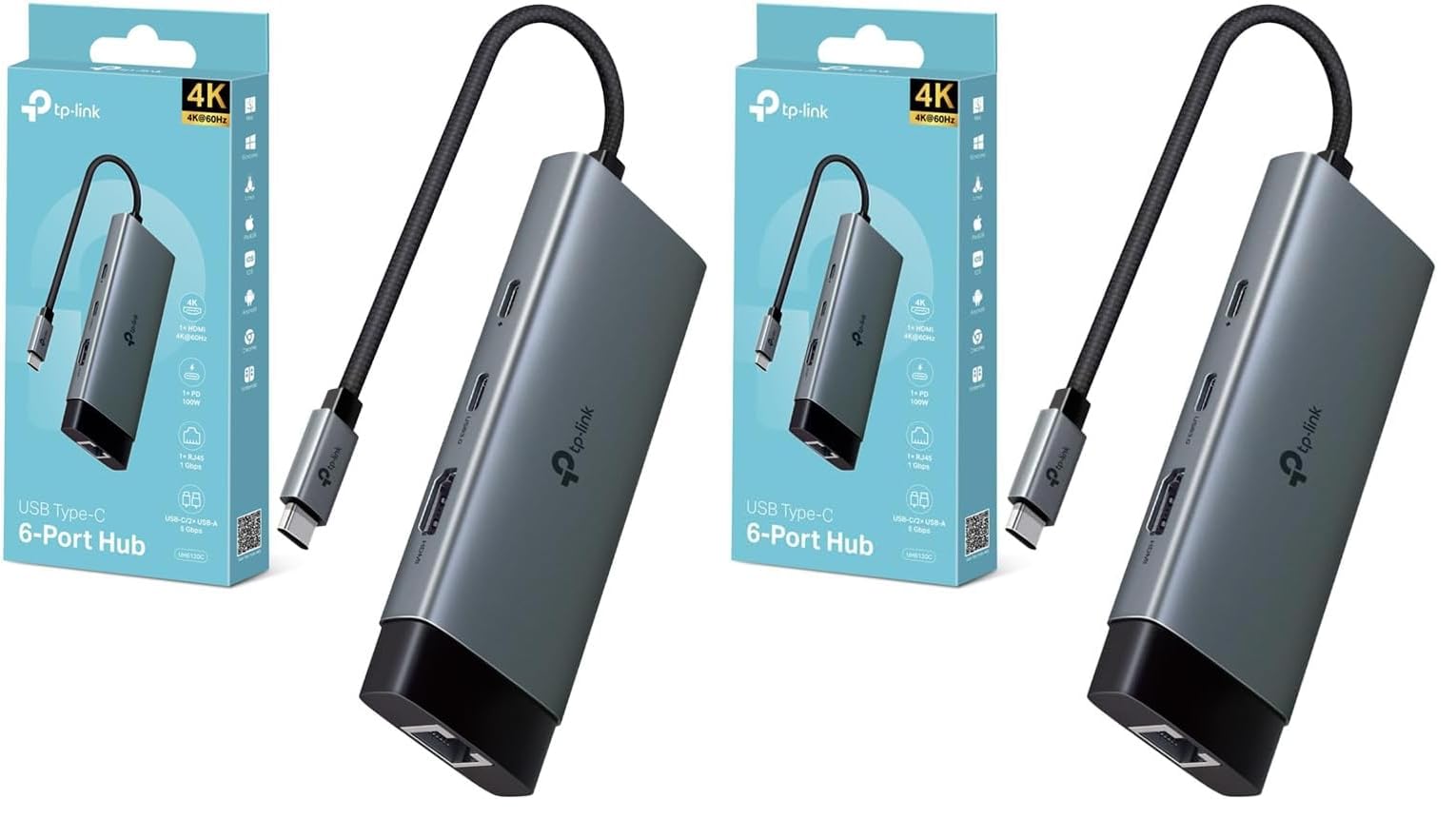 TP-Link UH6120C Hub USB C 6 in 1, 1 HDMI 4K@60Hz, 1 Gigabit Ethernet, 1 PD Rapida a 100 W, 3 Porte di USB 3.0 (1 USB-C, 2 USB-A), SuperSpeed a 5 Gbps, Adattatore per Windows, Mac OS X, iOS, Android