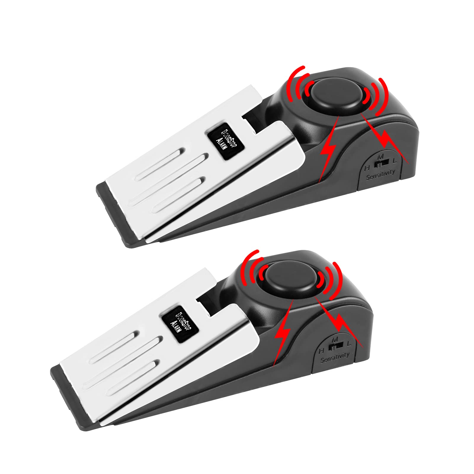 2 Pack Door Stop Alarm, Security Door Stopper Wedge with 120dB Intruder Alert, Wedge Siren Door Stop Alarm for Home, Traveling and Hotel, Black