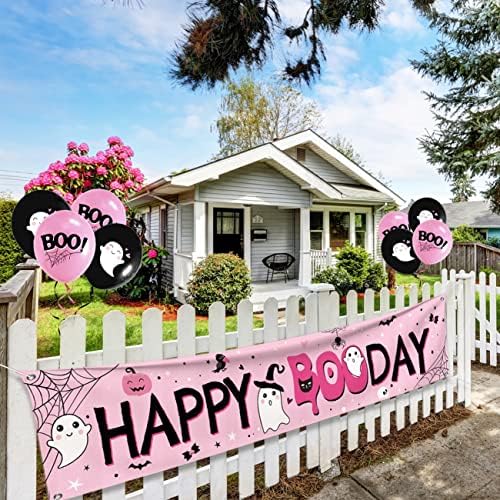 Pink & Black Halloween Birthday Banners 3Pcs - Ghost, Pumpkin, Bat Cutout Garland For Girls Party Decor