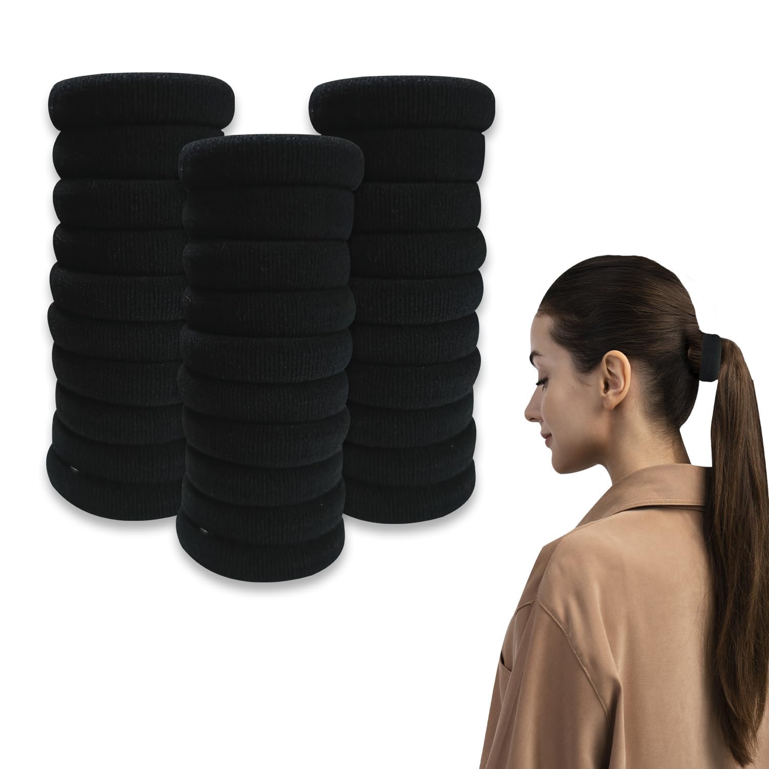 Rosvita Hair Bands for Women & Girls, Black Elastic Ponytail Hair Ties, Soft Stretchable Rubber Hair Bands, Pack of 30-image-19