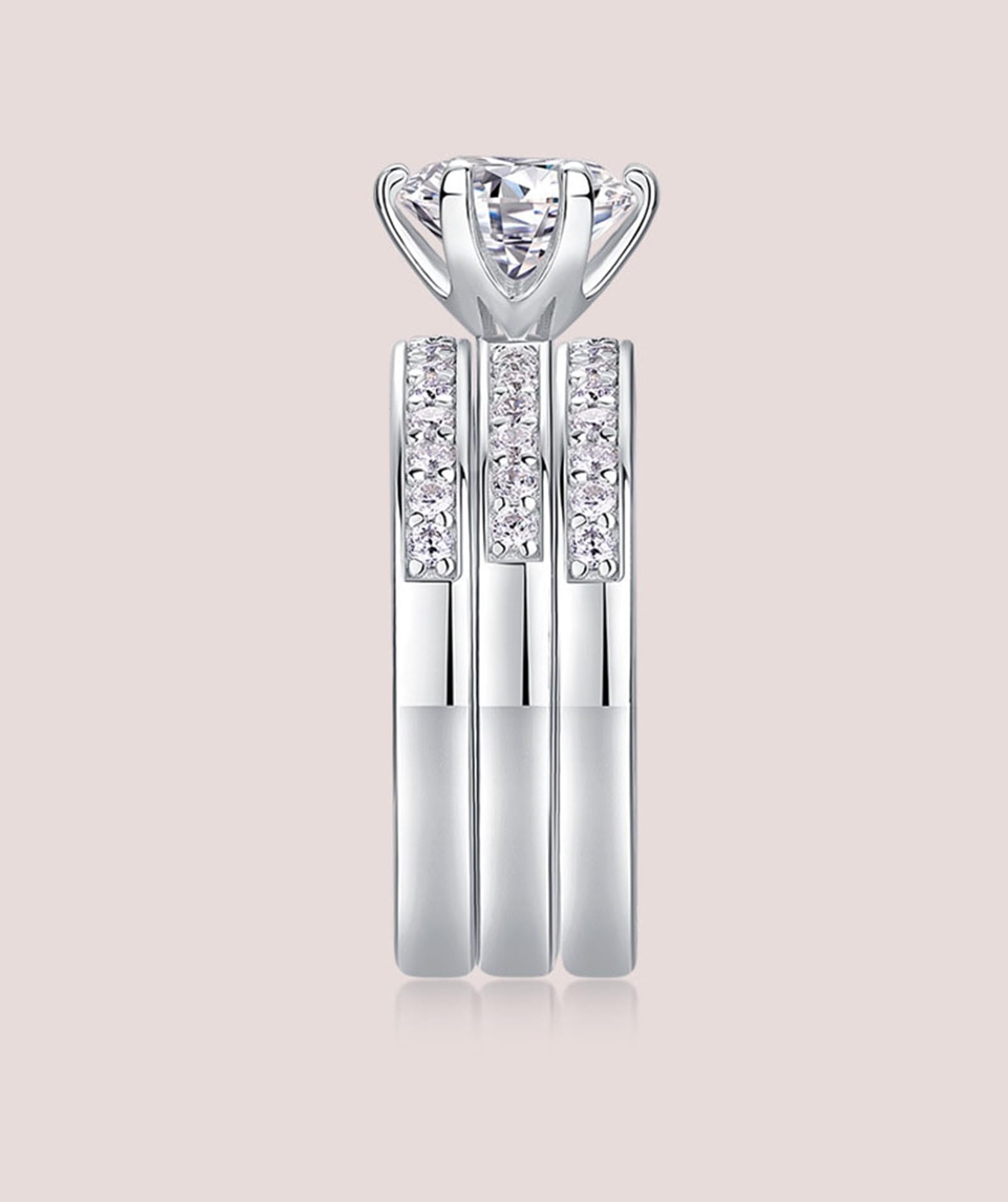 Anillo para mujer de oro, 2 quilates, moissanite, oro blanco, apilable, juego de 3 anillos de compromiso, anillos de oro auténtico para mujer