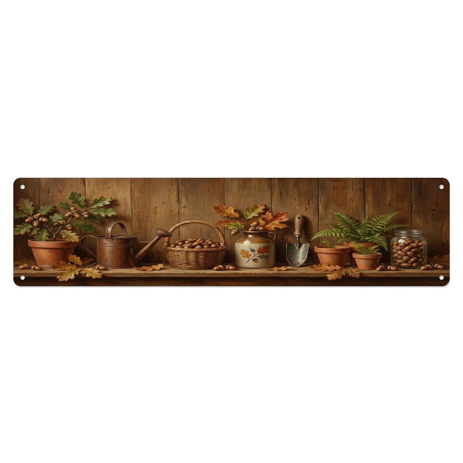 Floral Garden Tools Acorn Oak Pattern Print Metal Tin Sign