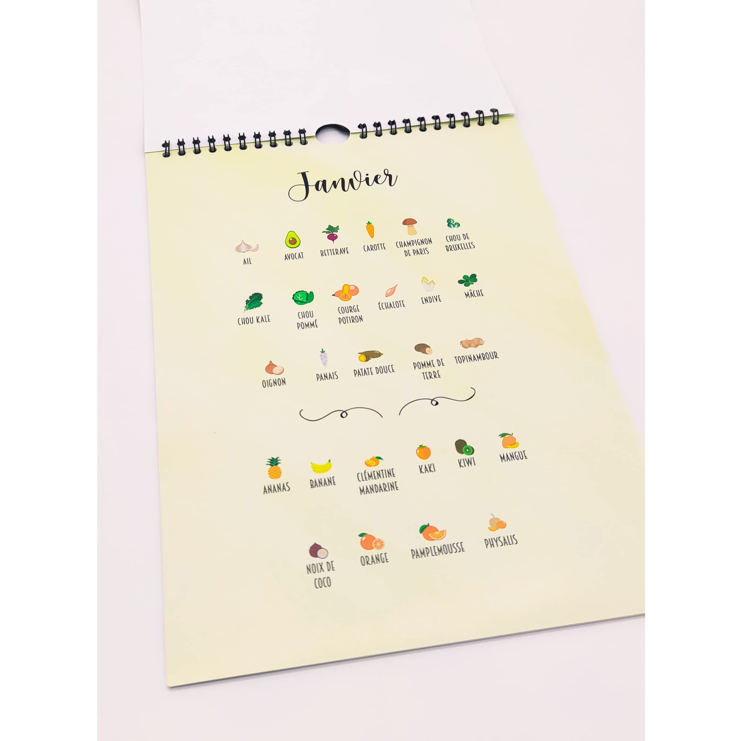 Calendrier perpétuel Fruits et Légumes de saison | Livre de cuisine A4 21 x 29,7 cm