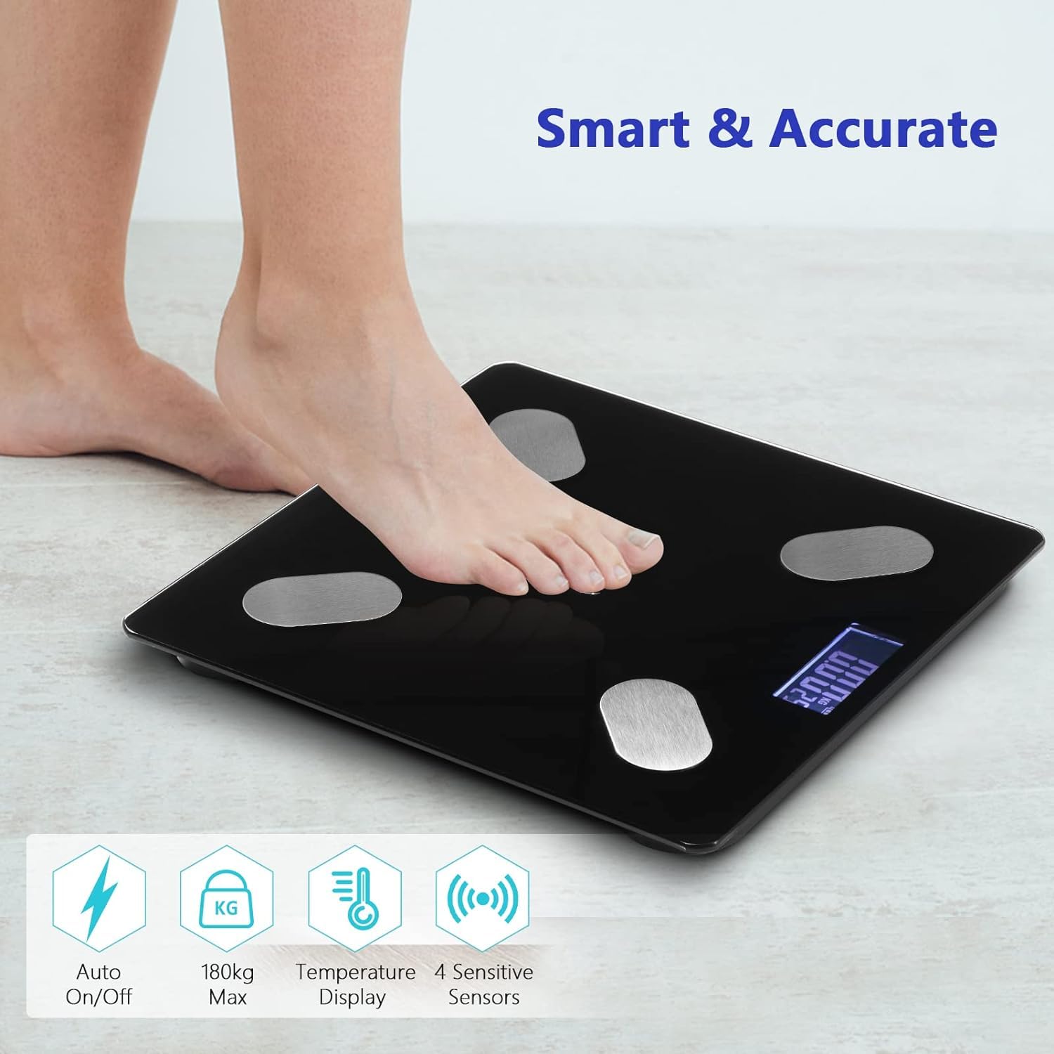 SQUADO Bilancia pesapersone smart digitale Impedenziometrica elettronica professionale per il Controllo del Peso e il Monitoraggio della Salute – misura massa magra e grassa, BMI - Bluetooth