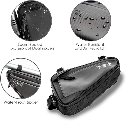 Miniatura 2 de WOTOW Bolsa de almacenamiento para marco de bicicleta, bolsa triangular reflectante resistente al agua con dos bolsillos laterales, correa debajo