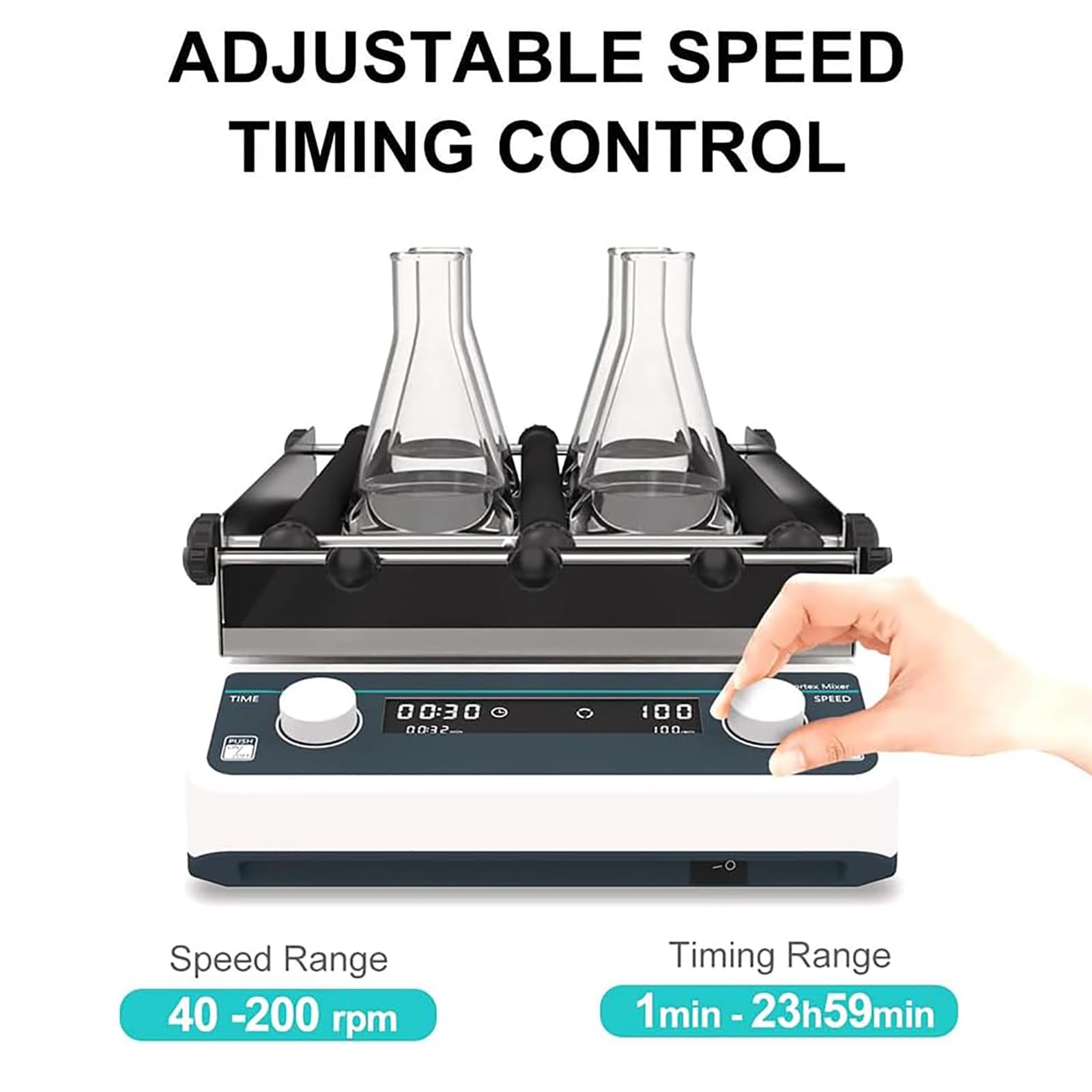 Mezclador orbital con velocidad ajustable y temporizador, para vasos y frascos de laboratorio
