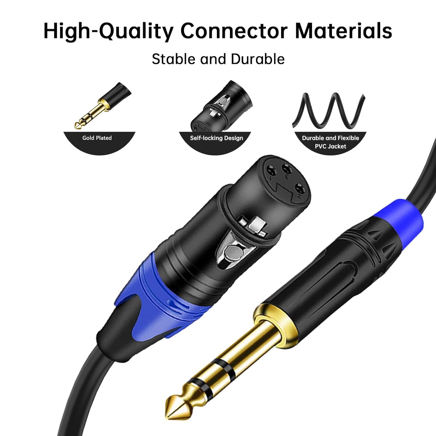 Cavo adattatore bilanciato da XLR a TRS da 1/4 di pollice, da XLR femmina a 6,35 mm, per microfono, altoparlante, mixer, amplificatore, studio, performance dal vivo, palcoscenico