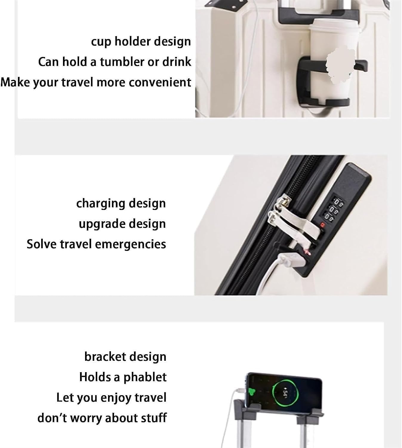 BKEKM Maleta de Viaje Equipaje Impermeable, Maletas de Moda, Puerto de Carga USB, Equipaje de Viaje, Equipaje con Ruedas de 24 Pulgadas, Equipaje con portavasos Peso Ligero