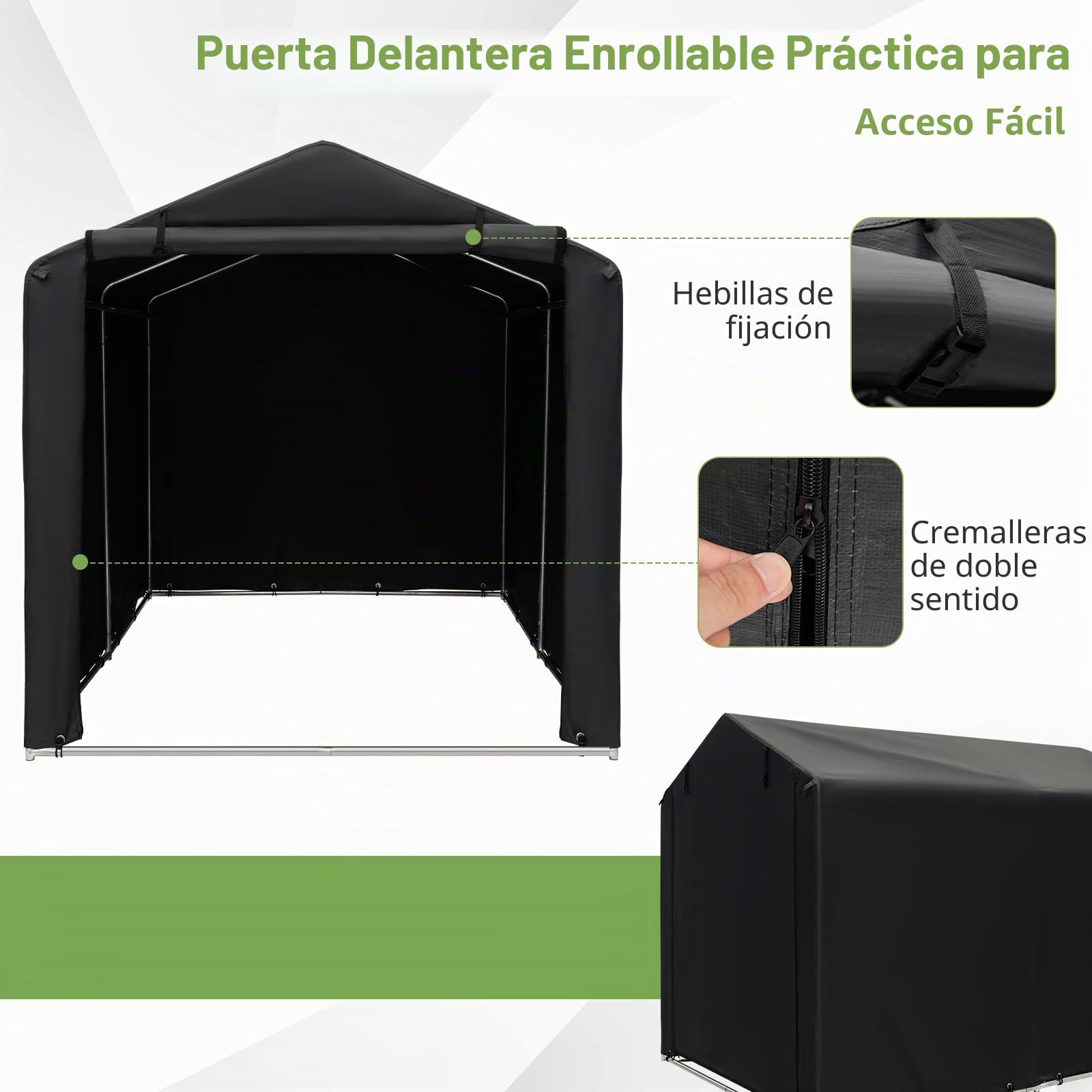 GOPLUS Cobertizo para Bicicleta, Funda Impermeable Exterior para Bicicletas, Moto, Herramientas, Almacenamiento, Refugio con Puerta Enrollable con Cremallera para Patio Garaje (Gris Oscuro)