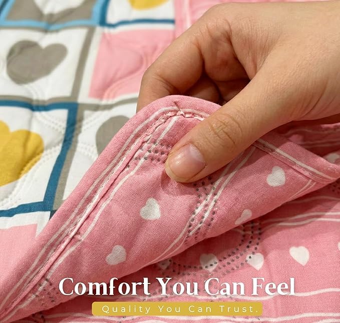 Image of Dohar Single | Double Bed Polycotton Blankets for Summer 90x100inch, 150GSM Ac Comforter and Cooling for Summer Classic Printed Design Quilt Ideal for Gifting (Heart, Double)